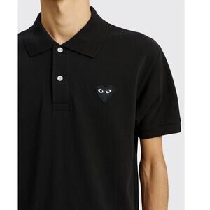 Comme Des Garcons Play 100% Cotton Black Emblem Valentines Polo Shirt Size Large